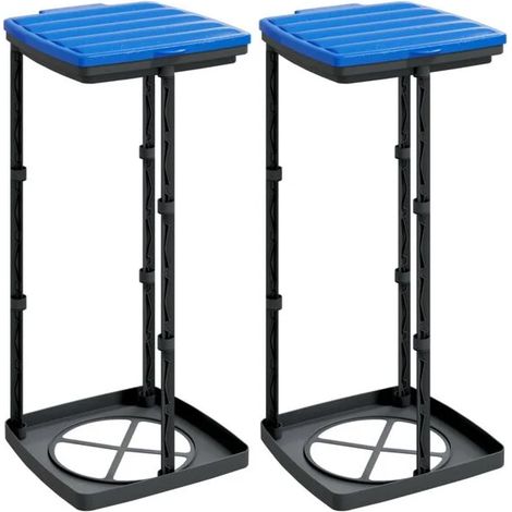 Ensemble de deux supports pour sacs poubelle PP de 60 L, noir et bleu (1/5)