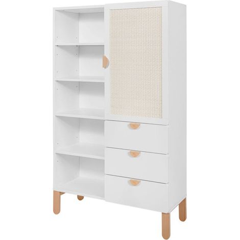 Liberia 1 anta 3 cassetti Laurie bianco e marrone 150cm (1/5)