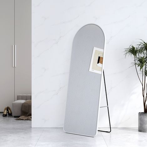 EMKE Bogen Ganzkörperspiegel 160x60cm für Schlafzimmer & Flur – Standspiegel mit Aluminiumrahmen und ESG-Sicherheitsglas Weiß