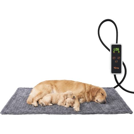 Tapis Chauffant pour Chat et Chien, 6 Niveaux, Minuterie, 120x70cm Coussin chauffant, 6 niveaux de température, minuterie à 6 réglages, câble anti-morsure, housse en peluche douce, Intérieur (1/5)