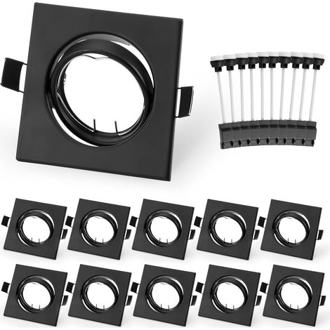 Projecteurs Spot Encastrable GU10 Cadres de Montage En Carré avec Douille Spot de Plafond Orientable Noir Trou Ø68-80mm Pour Lampes A LED Ou Halogènes (1/5)