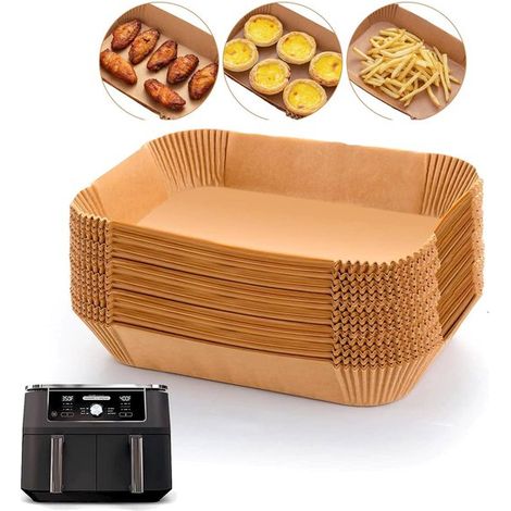 Inserti di carta monouso per friggitrici ad aria, 100 pezzi, adatti al contatto con gli alimenti, carta siliconata spessa, 20,5 x 13,5 cm (1/5)