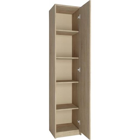 Armoire de bureau chêne sonoma – Meuble de rangement 5 étagères – Dimensions 180 x 39 x 35 cm – Charnières métal et poignées satin