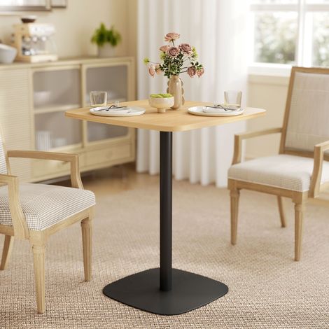 Kleiner Esstisch, 60 cm, quadratisch, MDF-Tischplatte, Stahlsockel, für Wohnzimmer, Esszimmer, Küche, Naturholz+Schwarz (1/5)