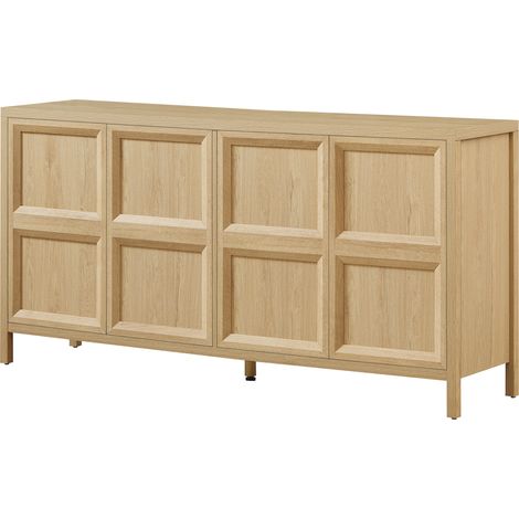 Buffet moderne en chêne clair 160x40x80 cm avec ouverture Tip-On, charnières soft-close et fixation murale anti-basculement (1/5)