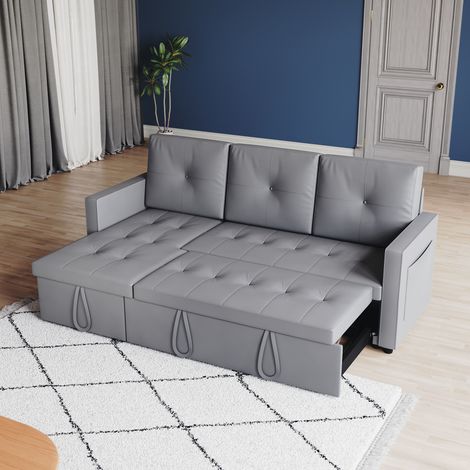 ELEGANT 3-in-1 Corner Sofas with Pull-Out Bed, Hidden Storage and Plastic Legs, Light Gray, Suitable for Many Decoration Styles