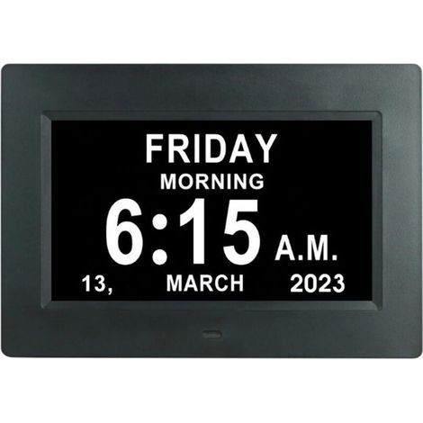Horloge numérique 7 pouces avec date jour semaine pour personnes âgées,grand écran,polices surdimensionnées,8 langues disponibles
