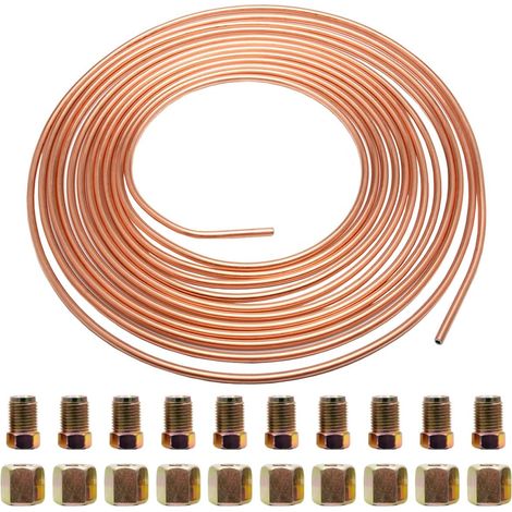 7,6m Tuyau de Frein en Cuivre de Voiture 3/16" 4,75mm - Kit de Conduite de Frein Revêtement Cuivre - Tube Auto Carburant Avec 20 Écrous (1/5)