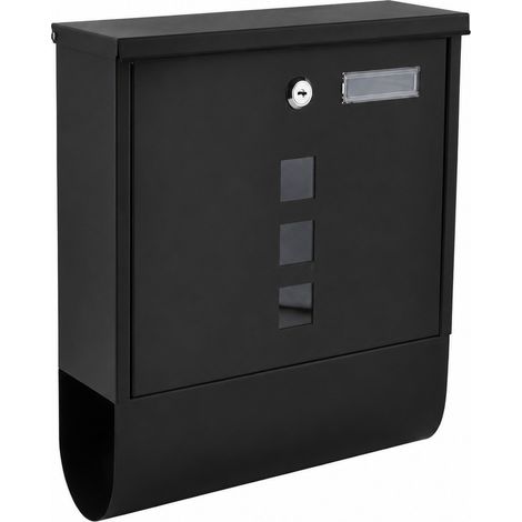 Boîte aux lettres verrouillable avec clé, noire, résistante aux intempéries, fixée au mur, pour lettres et journaux (1/5)