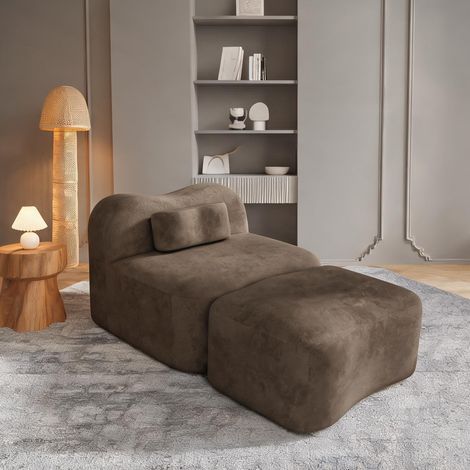 Canapé modulaire convertible avec pouf en velours marron (1/5)