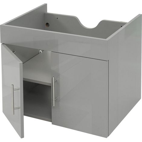 Waschbeckenunterschrank HHG-236, Waschtischunterschrank Waschtisch Unterschrank Badmöbel, MVG hochglanz 60cm grau