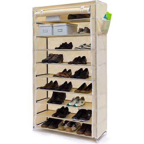 Scarpiera Salvaspazio 10 Ripiani 45 Paia Scaffale Acciaio e Tessuto TNT Beige (1/5)