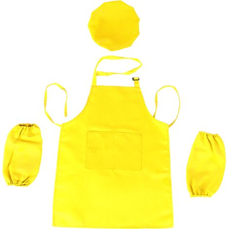 Tablier de peinture pour enfants, ensemble tablier de cuisine pour enfants, tablier + chapeau + manches, taille L (jaune)