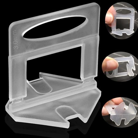Système de nivellement de carrelage 3mm 300 pièces pour installation professionnelle Clips de nivellement de carrelage en céramique et en pierre, entretoises de carrelage uniquement (1/5)