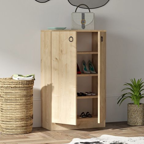 Zapatero Piario, Mueble para zapatos 3 estantes, 2 puertas, 4 compartimentos, 60x32x100h cm Olmo Marrón (1/4)