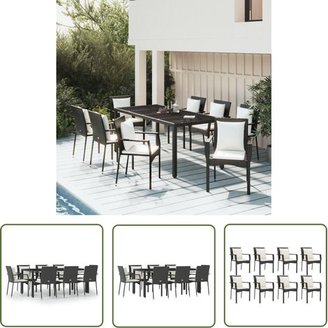 The Living Store 9-tlg. Garten-Essgruppe mit Kissen Schwarz Poly Rattan - Gartensessel - Gartentisch - Gartenmöbeln - Outdoor Möbel - Rattan Gartenmöbel (1/5)