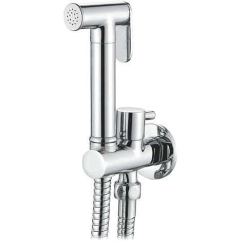 Douche Toilette Encastré Kit Avec Flexible, Support, Douchette, Chromé, Argent (1/4)
