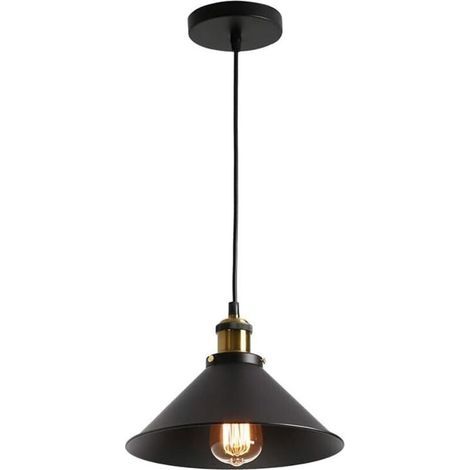 Lustre, suspension contemporaine en métal avec abat-jour noir, finition noir mat, style industriel, réglable, pour îlot de cuisine ou salle à manger (26 cm) (1/5)
