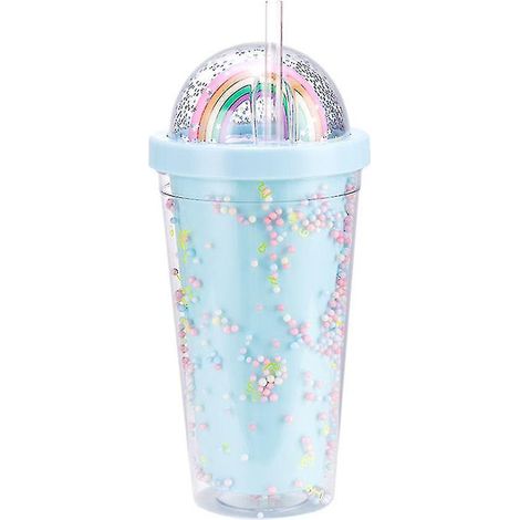 Gourde arc-en-ciel 550 ml en plastique, double paroi à paillettes, avec paille, cadeau pour femme ou fille (1/4)
