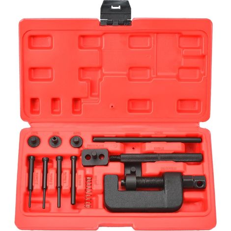Juego de 13 piezas para desmontar la cadena de la motocicleta, kit de herramientas para remachar cadenas con cortador de cadena y remachadora. (1/5)
