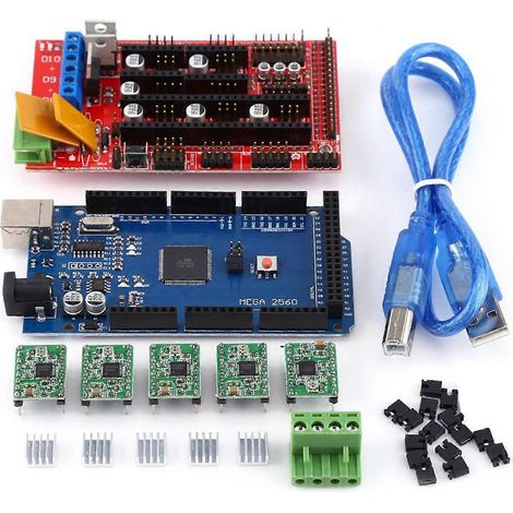 Carte contrôleur RAMPS 1.4 pour imprimantes 3D R3 + A4988 avec dissipateur thermique, câble USB et kit de cavaliers