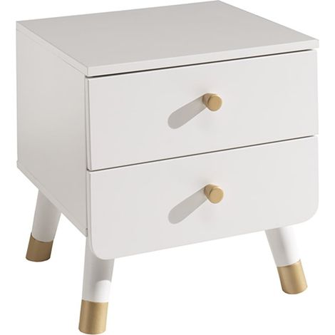 TINY WHITE - Chevet 2 Tiroirs Blanc et Gold (1/3)