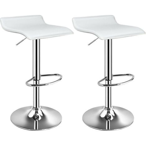 Lot de 2 Tabourets de Bar Pivotants 360° et Réglables en Simili Cuir Blanc Sans Dossier pour Cuisine et Îlot (1/5)
