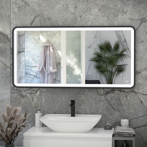RAK Picture Matt Black 600mm x 1200mm Soft LED Mirror - RAKPICSFMB5004 (1/2)