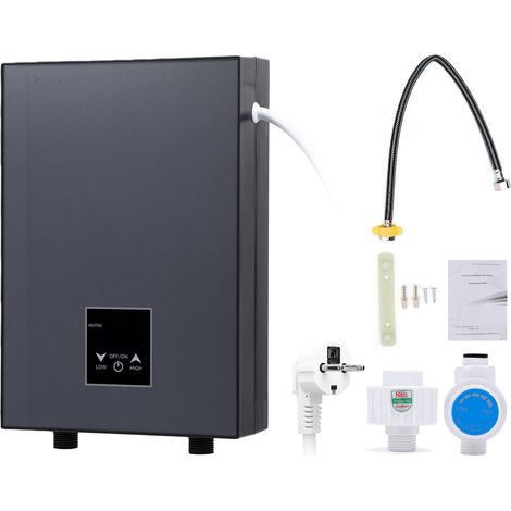 Mini chauffe-eau instantané 5500 W 220 V avec LED 30 à 55 °C et kit de douche, IPX4, chauffe-eau compact pour douche, cuisine, camping-car (gris) [Classe énergétique A] (1/5)