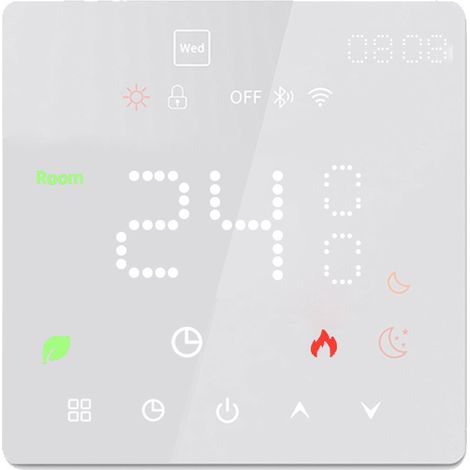 Thermostat intelligent WiFi Tuya K6MRH3A-Blanc, affichage LED, programmation 7 jours, compatible Alexa/Google