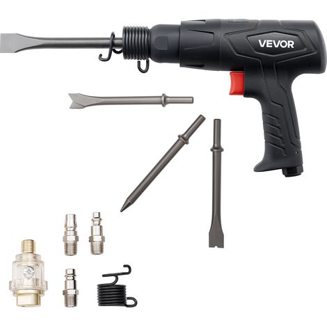 VEVOR Martello Pneumatico 2500-2700 Colpi/min., Martello Scalpellatore Pneumatico Compatto, Corsa 7 cm, 4 Scalpelli da 17 cm, per Tagliare Metallo, Demolire Muri in Cemento, Scalpellare Pavimenti