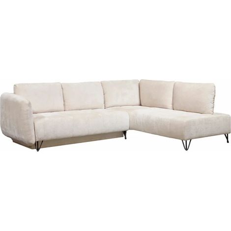 Canapé convertible angle droit L. 265 cm tissu côtelé écru - SAMUEL (1/5)