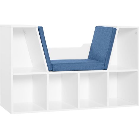 Bibliothèque 2 en 1 avec coussins et étagère cube 6 compartiments, meuble de rangement bleu pour salon et chambre 102x30x61 cm (1/5)