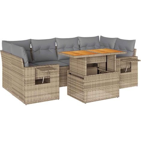 Set sofás de jardín 7 piezas y cojines ratán sintético beige vidaXL (1/5)