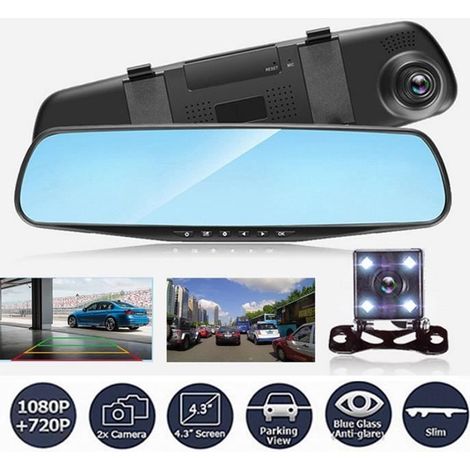 4.3” HD 1080P Vue double objectif Rétroviseur intérieur voiture DVR Dash Cam caméra Recorder (1/3)