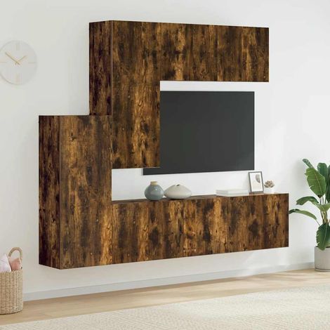 vidaXL 5 Piece TV Wall Units Smoked Oak Engineered Wood (1/5)