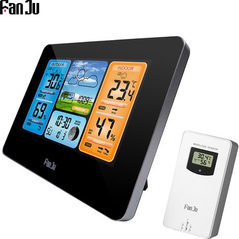 Station météo numérique multifonction, réveil LCD, prévisions intérieure et extérieure, baromètre, thermomètre, hygromètre avec capteur, cordon d'alimentation USB (1/5)