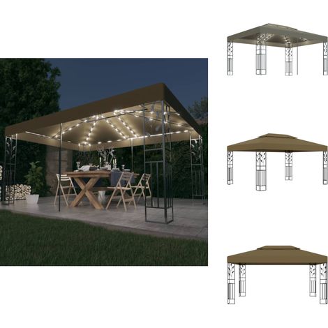 Pavillon mit Doppeldach & LED-Lichterkette 3x4 m Taupe - Pavillon - Gartenpavillon - Outdoor Möbel - Sommergarten - Grillparty (1/5)