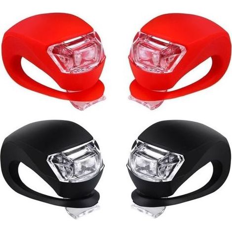 Ensemble d'éclairage de vélo LED en silicone avant et arrière - Phare et feu arrière de vélo, route étanche et de sécurité, éclairage de vélo de montagne, piles incluses, paquet de 4 (2 pièces blanche