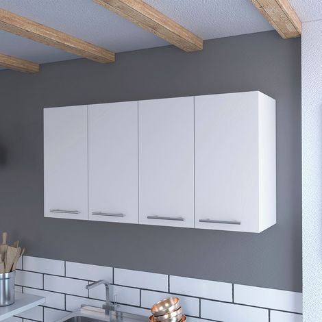 Mobile da Parete per Cucina 120 cm con Quattro Ante, Due Ripiani e Spazio di Archiviazione per Utensili, Dimensioni 60 x 120 x 33,5 cm, Bianco (1/5)
