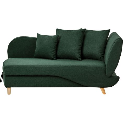 Right-Hand Chaise Lounge MERI Faux Linen Green with Storage (1/5)
