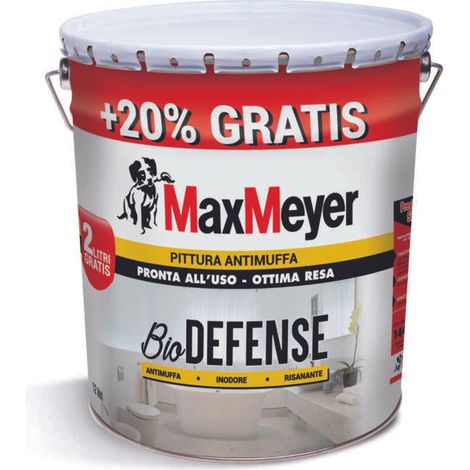 MAX MEYER - BIODEFENCE PITTURA BIANCA ANTIMUFFA PER INTERNI PRONTA ALL'USO 10 + 2 LT.