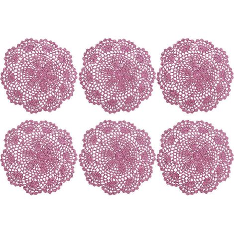 Lot de 6 sets de table creux isolés en dentelle, napperons ronds à motifs floraux au crochet, articles ménagers KAESI (1/5)