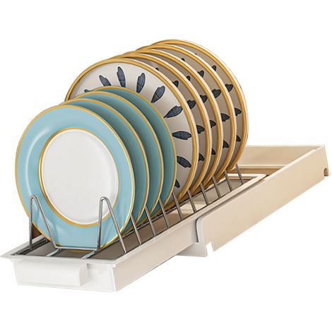 Organisateur coulissant pour placard de cuisine, en acier inoxydable, avec étagères multifonctionnelles pour assiettes, blanc. (1/5)