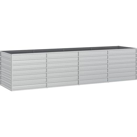Macetero bancal elevado plantas flores terraza jardín jardín 320 x 80 x 77 cm acero galvanizado plateado Plata 020039435