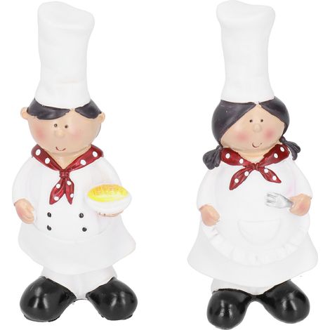 Figurines de chefs en résine représentant un couple, idéales pour la décoration de cuisine, bar, vitrine ou boulangerie. Cadeau idéal. (1/5)