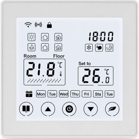 Thermostat intelligent WiFi Tuya H1 blanc pour chauffage au sol électrique, 16 A (1/5)