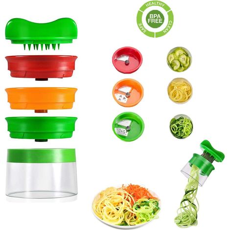 1 coupe-légumes, spiraliseur manuel pour pâtes de légumes, lame en acier inoxydable traité thermiquement, idéal zucchini carotte concombre (1/5)