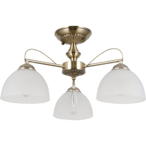 Plafonnier vintage laiton antique opale cristal 3xE27 (1/2)