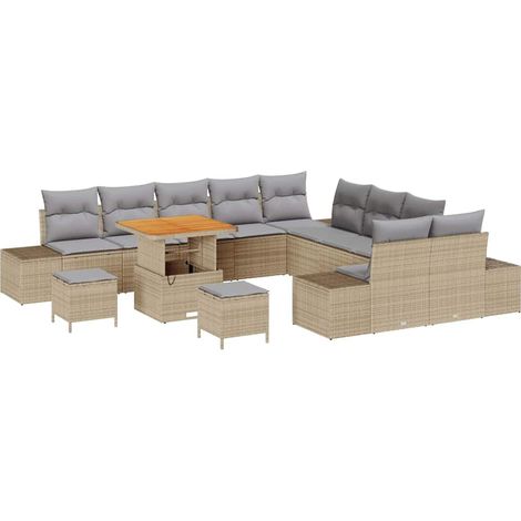 Maison Exclusive - Conjunto de sofás de jardín 13 pcs Beige ratán